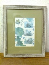 cadre en bois cérusé - reproduction dessin motif végétal et animaux des jardins