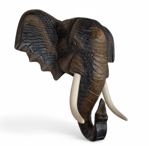 Bois elephants tête statuette - bois,