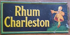 Ancienne Plaque Tole lithographiée RHUM CHARLESTON cave bar pub alcool  34x16cm