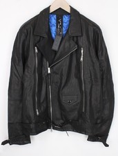 Replay Veste En Cuir Noire XL Pour Homme Doublée Biker Zip-Up Classique RRP€499