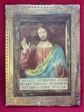 Icône religieuse ancienne du Christ, cadre doré décoré, fin XIXe – début XXe