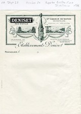 Dépt 25 - Pontarlier - Superbe Entête d'une Distillerie Ets DENISET - Années 20