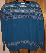 Pull laine jacquard bleu paon