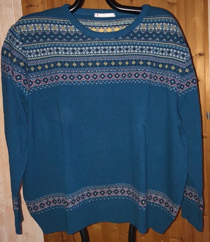 Pull laine jacquard bleu - , paon