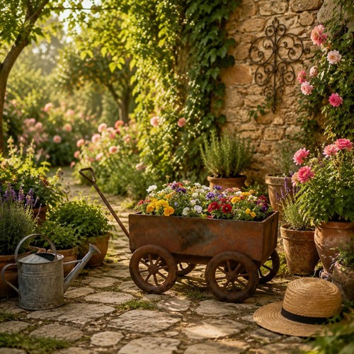 Chariot porte fleurs - chariot, fer