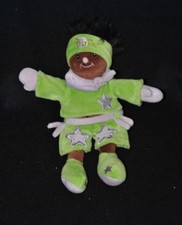 Peluche doudou poupée fille BABY NAT'  noire métisse vert mauve étoile 22cm TTBE