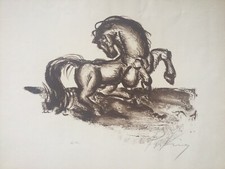 Franz PRIKING 1929-1979.Cheval cabré.Lithographie originale.EA.SBD.33x43.