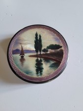 Ancienne boite poudrier en argent  935 émaillé decor lac leman signe FBE Geneve