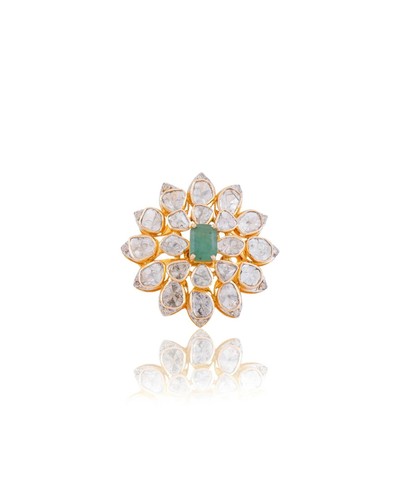 Bague fleur émeraude - , en