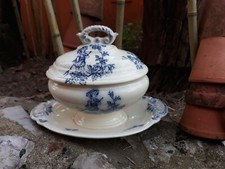 Saucière sur plateau à couvercle Lunéville Bleu Blanc décor Enfant Mini Soupière