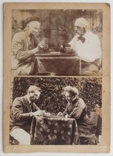Couple jeu carte, dames, jardin - 4 photos recto verso, photo anciennes snapshot