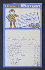 Facture 1930 LES BISCUITS BRUN Huitine par FARCY voiture illustrée billhead 109