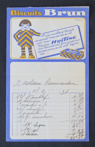 Facture 1930 les biscuits - facture,