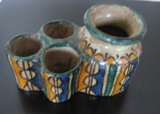 Encrier Douia antique  XIXe siècle Fès Maroc céramique orientale de caligraphe