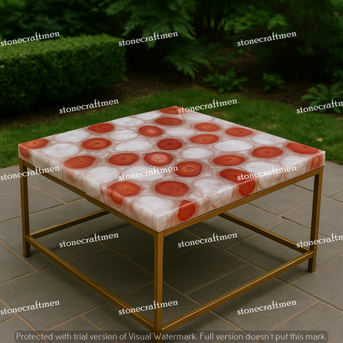 White red agate coffee table - red,