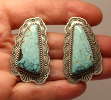 Anciennes Boucles d'Oreilles Amérindiennes NAVAJO en Argent Massif et Turquoises