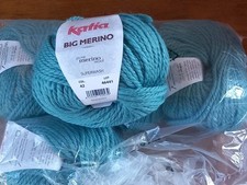 Lot De 5 Grosses Pelotes  de Big Merino Katia Tricot Crochet Bleu Mers Du Sud