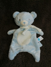 doudou plat ours bleu blanc Tex baby Etat neuf