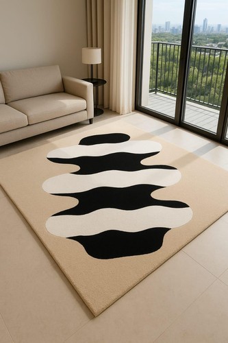 Tapis abstrait moderne - noir, et