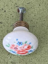 Ancien boutons poignée de porte porcelaine blanche décor fleurs