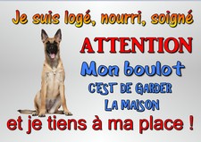 plaque attention chien malinois berger belge en métal 29x20cm percée réf 51b