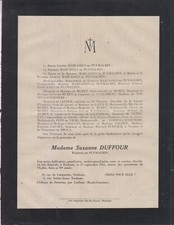 1936 Faire-part décès Mme Suzanne DUFFOUR, Baronne MARCASSUS de PUYMAURIN.