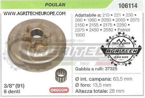 106114 pignon embrayage 6 - pignon, 3/8"