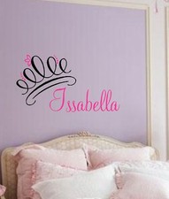 Princess Crown with Name Curly Vinyl Wall Decal Custom Decor-Girls Bedroom Decor