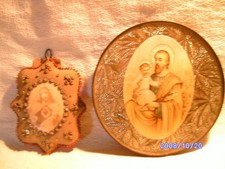 ancien lot reliquaire sacre coeur,medaillon le patriarche,saint joseph,l enfant
