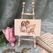 Exquisite Antique FRENCH Turned Wood TABLE EASEL Creamy Wh. Paint 1900 DollHouse