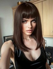 Perruque Femme Brun Foncé Wig Synthétique Courte 35cm Kit Complet Pro