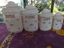 4 Pots à Epices Condiments anciens Faience Sarreguemines DV Décor Floral Coloré
