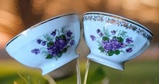 2 Bols Anciens En Porcelaine Limoges Décor Fleurs De Violette