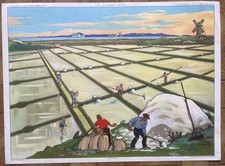 ?️ Ancienne affiche scolaire Rossignol, 1950 - 37 Plage lagune 38 Marais salant