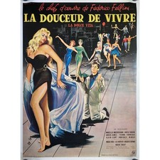 LA DOLCE VITA Rare French Linen Movie Poster  - 47x63 in. - 1960 - Fellini, Mast