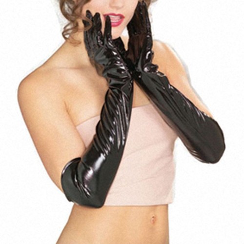 Gants longs cuir verni mode - longs, en