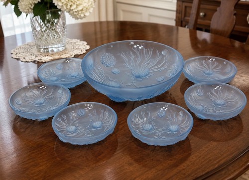 French blue glass molded - french, sea