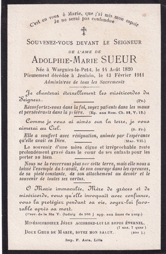 Carte avis décès ancienne - de,