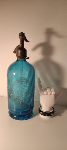 Siphon verre bleu ancien