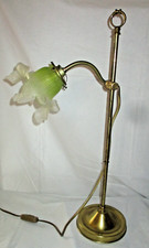 Ancienne Lampe de bureau Bronze col de cygne Art Déco tulipe fleur pate de verre