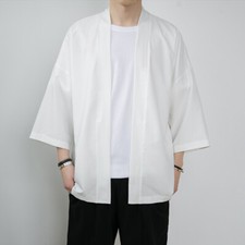 Hommes 3/4 Manches Raglan Ouvert Avant Kimono Décontracté Yukata Robe Été Gilet