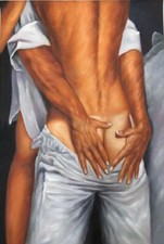 tableau peinture originale huile sur toile homme nu intégrale /gay male painting