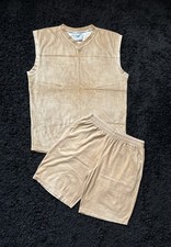 Ensemble Karl Kani Débardeur + short Beige Effet Velours Taille L