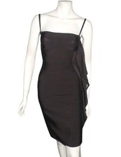 HERVE LEGER - ROBE VOLANT EN VISCOSE STRETCH MARRON -  dress