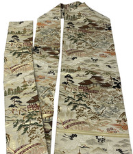 Kimono japonais vintage Nagoya Obi soie blanche broderie traditionnelle 133 x...