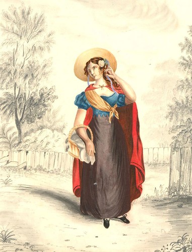 Aquarelle xixème dame - -,