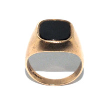 Hommes Vintage 9ct or Jaune Chevalière Ensemble Avec Un Cabochon Onyx, Taille UK