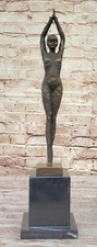 Signée Bronze Sculpture Rare Art Déco Danseur Statue Sur Marbre Base Figurine Nr