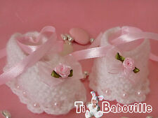 Chaussons Bébé reborn baptême ruban perle layette Fait Main cadeau naissance