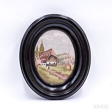 Vintage Tapisserie Broderie Paysage En Armature Bois, Fait Main (23 X 27,5 CM )